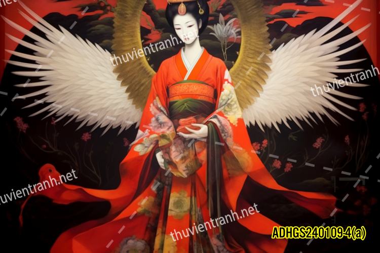 Tranh dán tường hoa cô gái Geisha Nhật Bản-ADHGS240109-4(a) - Tranh tường chất lượng cao